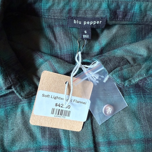 BLU PEPPER SOFT LIGHTWEIGHT FLANNEL SHIRT BUTTON FRONT PLAID RUSTIC CASUAL NWT S - Picture 6 of 12